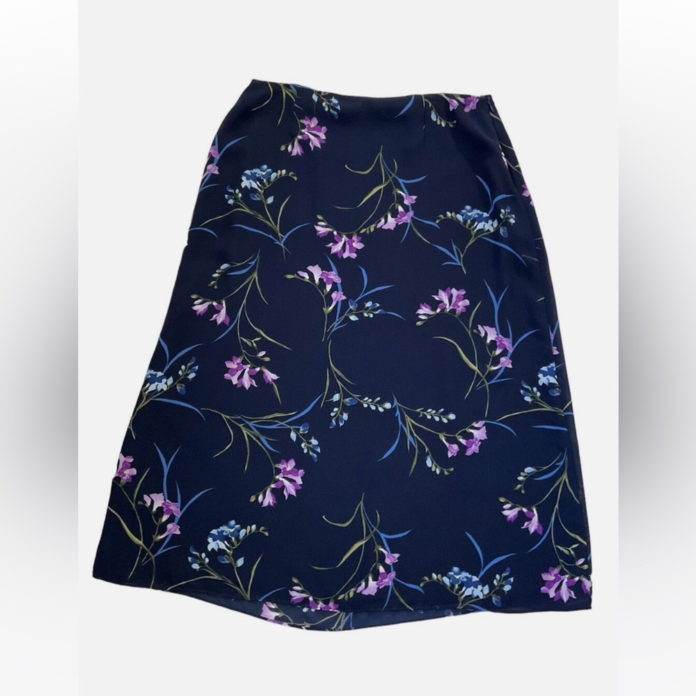 Jaclyn Smith Classic Womens Blue Floral Skirt Midi Side Zip